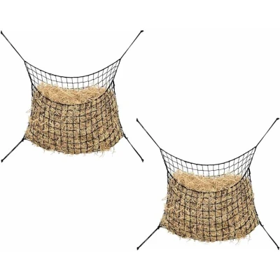 Image of vidaXL Horse/Pony Hay Nets Set of 2 Slow Feeders, Black PP, 75x50 cm, Weather Resistant