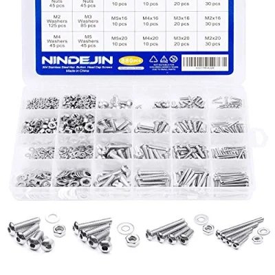Image of NINDEJIN 880Pcs Nuts and Bolts Set, Hex Socket Button Head Screws M2 M3 M4 M5 Assorted Kit, 304 Stainless Steel Fully Threaded Fastener Assortment Kit with 4 Wrench