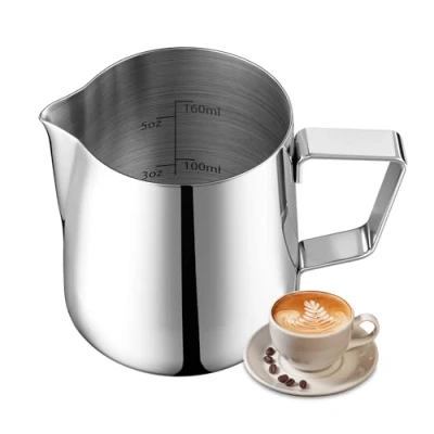 Image of HULISEN Small Milk Jug 200ml / 6.8oz, Stainless Steel Pitcher, Frothing Cup for Coffee, Latte Art, Espresso Steaming Pitchers