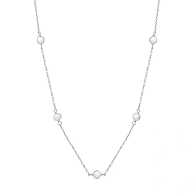 Image of Amberta Women 925 Sterling Silver Freshwater Pearls Necklace: 5 6 mm Beaded Choker