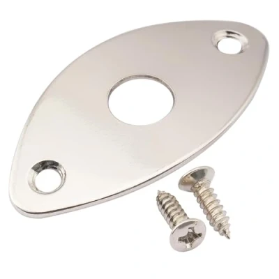 Image of Musiclily Pro Steel Curved Oval Jack Plate for Electric Guitar and Bass, Nickel