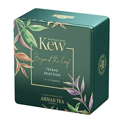 Image of Ahmad tea &amp; KEW Gardens Selection Caddy Black teas Perfect gift 40 Teabag Sachets 4 Flavours