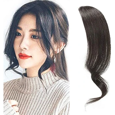 Image of 2PCS Wave Side Bang Human Hair Clip in Bangs Curly Fringe Extensions(Natural Black)
