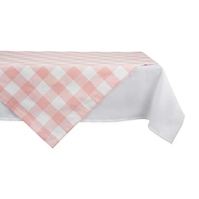 Image of DII Buffalo Check Collection, Classic Farmhouse Tablecloth, Table Topper, 40x40, Pink &amp; White