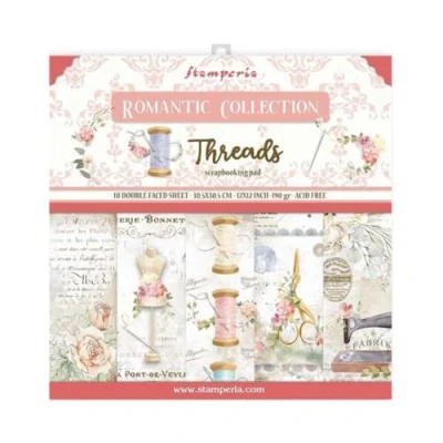 Image of Stamperia INTERNATIONAL, KFT Scrapbooking Pad Romantic Threads, Multicoloured, 12 x inches