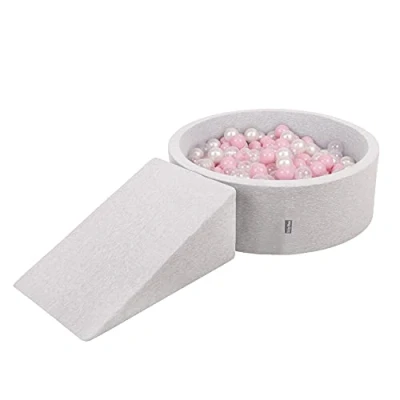 Image of KiddyMoon Foam Playground For Kids With Round Ballpit (200 Balls ∅ 7Cm/2.75In) Soft Obstacles Course And Ball Pool Made In EU, Lightgrey:Powderpink/Pearl/Transparent