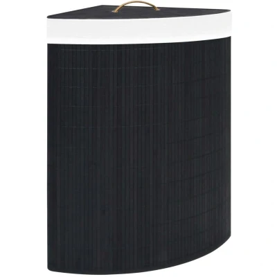 Image of vidaXL Bamboo Corner Laundry Basket Black 60 L