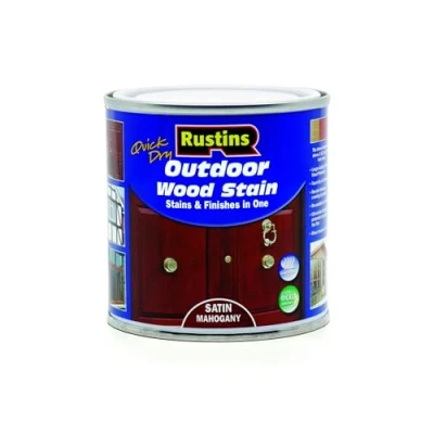 Image of Rustins Quick Dry Outdoor Wood Stain Satin Mahogany 250ml Durable and Weather Resistant Finish, Fast Drying, Vibrant Color for Decks, Fences, &amp; Furniture, Available in Many Shades