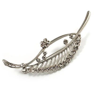 Image of Avalaya Silver Plated Open Crystal Leaf Brooch