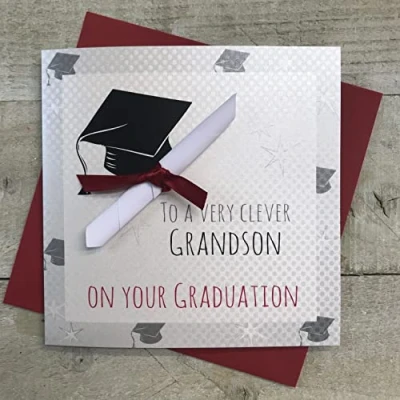 Image of WHITE COTTON CARDS Handmade to A Very Clever Grandson Graduation Cap Card, White, G15gs