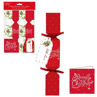 Image of RSW INTERNATIONAL 6 Pack Make your Own Treat Christmas Cracker Kit &amp; Cards Holly Design