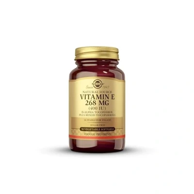 Image of Solgar Natural Source Vitamin E 268 mg (400 IU) Vegetable Softgels, Brown, 50 Count (Pack of 1)