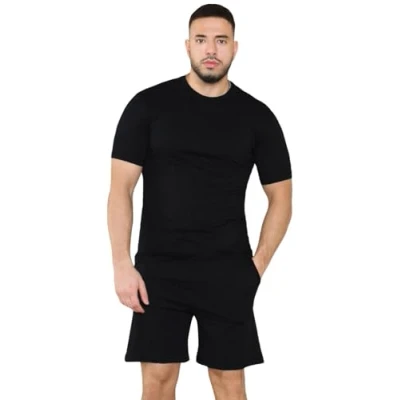 Image of True Face Mens Pyjama Set Cotton T Shirt Shorts Nightwear Loungewear Pj Gym Yoga Short Sleeve Top Casual Black XL