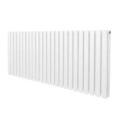 Image of Oval Column Radiator 600mm x 1440mm Modern Designer Double Panel Central Heating Heater Gloss White Carbon Steel Horizontal Kitchen Living Room Bathroom Free Cleaning Brush Fixing Kit &amp; Brackets