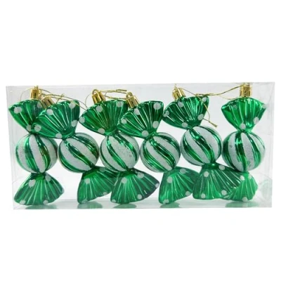 Image of 6 PCS 11CM Large Christmas Candy Ornaments Hanging Glitter Cane Tree Peppermint Party Home Decorations, Green