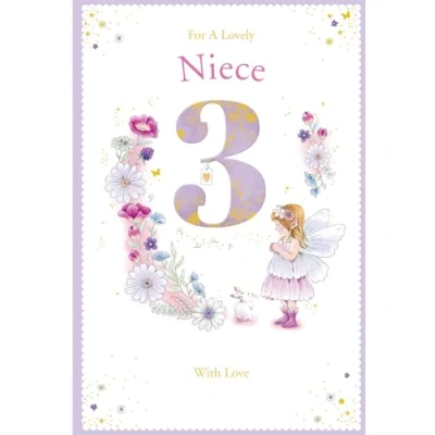 Image of Niece 3rd Birthday Card Age 3 Dandelion Fairy 9&quot; x 6&quot; Lovely Verse