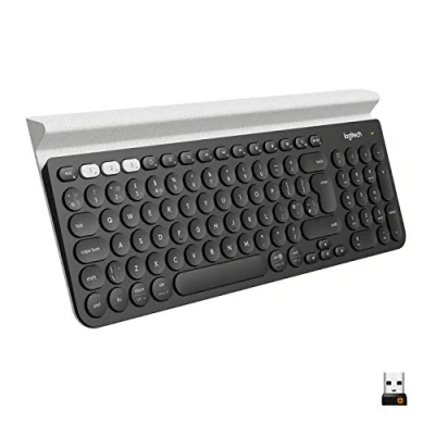Image of Logitech K780 Multi Device Wireless Keyboard for Windows, Apple android or Chrome, 2.4GHz and Bluetooth, Quiet, PC/Mac/Laptop/Smartphone/Tablet, QWERTY UK Layout Dark Grey/White