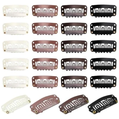 Image of TRKETK 100 Pcs Hair Extension Clips, Metal U Shape Snap Clips Wig 32mm 6 Teeth Comb No Sew Hairpieces for Making Extensions, 4 Colors