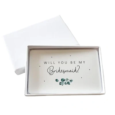 Image of Will You Be My Bridesmaid? Wedding Proposal Eucalyptus Sentimental Metal Wallet Card (With White Gift Box)
