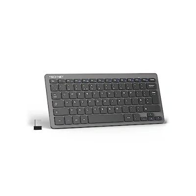 Image of TECKNET 2.4G Wireless Keyboard For Windows/Chrome OS, UK Layout Compact Mini Keyboard, Small Silent Whisper Quiet with 12 months Battery Life (Grey)