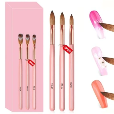 Image of NEERIX 3pcs Nail Brush Set,Fine Brushes for Art Decoration,2 in 1 Polish Set,for Drawing Design,Nail DIY Drawing,Gel