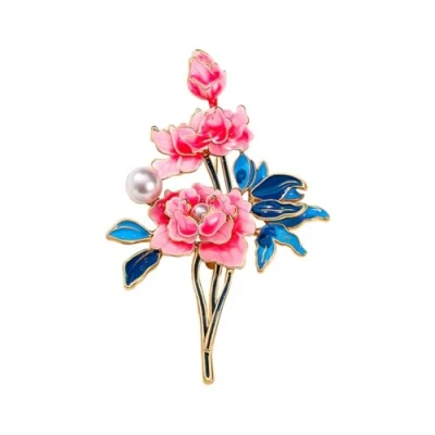 Image of Pearl Peony Flower Brooch Pin Enamel Pins Badge Corsage for Women Fashion Brooches Dress Bag Accessories Jewelry Gift