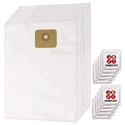 Image of SPARES2GO SMS Dust Bags for Nilfisk Multi Wet &amp; Dry 20 20T 30 30T Vacuum Cleaner (Pack of 10 + Freshener Tabs)