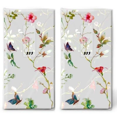Image of 20 Individual Handkerchiefs Flowers Fragile 2 Packs of 10 Paper Printed Gift