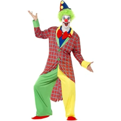 Image of Smiffys Deluxe La Circus Clown Costume, Multi Coloured Jacket, Trousers, Mock Shirt Bow Tie &amp; Shoe Covers, Fancy Dress, Dress Up Costumes
