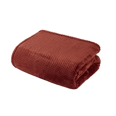 Image of Sleepdown Luxury Waffle Fleece Rust Orange Throw Over Sofa Super Soft Warm Cosy Honeycomb Bed Blanket Bedspread 200cm x 250 cm