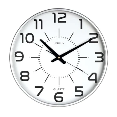 Image of Unilux Maxi Pop Desk Clock Quartz System Silent and Readable up to 150 m Diameter Metal Grey, Plastic Glass, Diamètre 37.5 cm