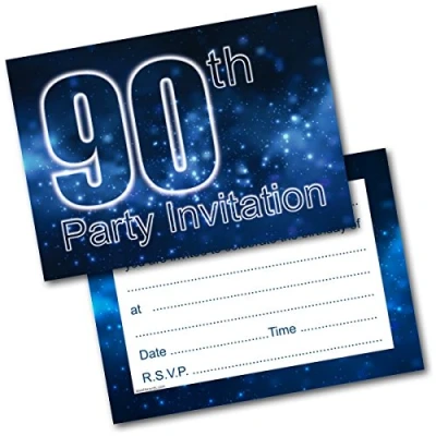 Image of Doodlecards 90Th Birthday Party Invitations Male Invites Pack of 20 Postcards and Envelopes