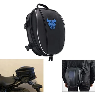 Image of AnXin Motorcycle Tail Bag Waterproof Backpack Microfiber Luggage Seat Motorbike Multifunctional Bike Bags for Sport Storage Blue