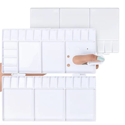 Image of Belle Vous 2 Pack Plastic Folding Paint Palette 33 Empty Wells/Compartments Portable/Travel White Artist Tray Set for Watercolour Painting, Oil/Acrylic and Gouache