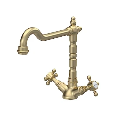 Image of nuie KB805 Kitchen Taps French Classic Mono Mixer Tap with Crosshead Handles, 287mm, Brushed Brass