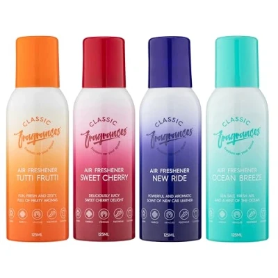 Image of Classic Fragrances 4 Pack Assorted Aromas Bundle Air Freshener Spray For Home, Vehicles, Clothes, Fabrics Long Lasting Smell, Portable Can Deodorise &amp; Neutralise Odours 125ml