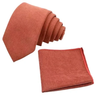 Image of DB Dickie Bow Men&#039;s Luxury Cotton Blend Skinny Neck Tie &amp; Pocket Square Set (Terracotta)