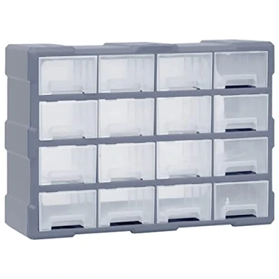 Image of vidaXL Multi Drawer Organiser 16 Drawers Polypropylene Plastic Grey Impact Resistant Organisation Tool for Fasteners and Craft Supplies