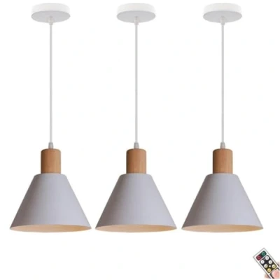 Image of White Battery Operated Pendant Light with Remote &amp; Rechargeable Bulb, Wireless Chandelier Ceiling Hanging Light, Non Hardwired Lighting for Kitchen Island Dining Table Living Room Barn Study (