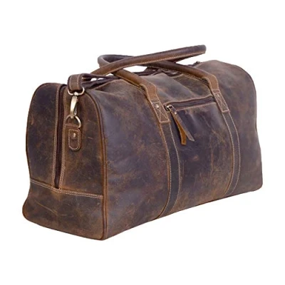 Image of KomalC Genuine Leather Duffel Travel Overnight Weekend Bag Sports Gym for Men by