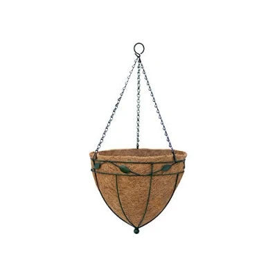 Image of Garden Pride Hanging Basket Cone Shaped Leaf Design Complete with Coco Liner (14&quot; Diameter)