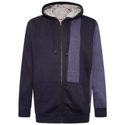 Image of Forge Men’s Hoodie Big and Tall Plus Size Zip Up Drawstring Hood Contrast Panel Elasticated Long Sleeve Designer For Men Navy/Indigo 4XL