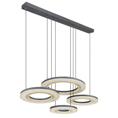 Image of Blasius Four Ring Pendant Ceiling Light Black 4x LED Dimmable 2700 6000K Remote Control