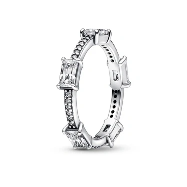 Image of Pandora Timeless Sterling silver ring Rectangular Bars Sparkling Pavé with clear cubic zirconia, 50
