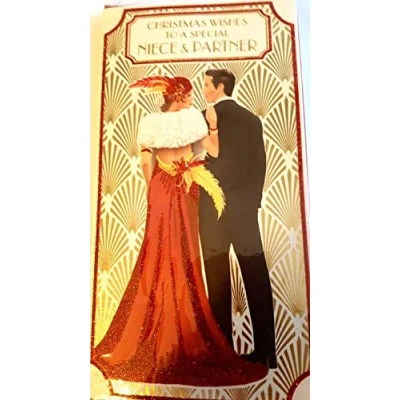 Image of Art Deco Niece &amp; Partner Glittered Christmas Card