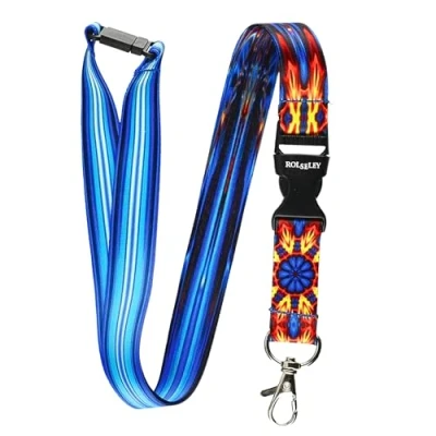Image of Rolseley Lanyard Neck Strap ICE and FIRE Abstract Pattern with Metal Lobster Claw Clip Safety Breakaway for ID Passes Everyday Use at Office, School, Events