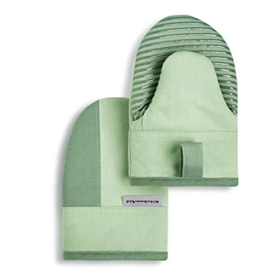 Image of KitchenAid Beacon Two Tone Mini Oven Mitt Set, 5.5&quot;x8&quot;, Pistachio/Graphite Green