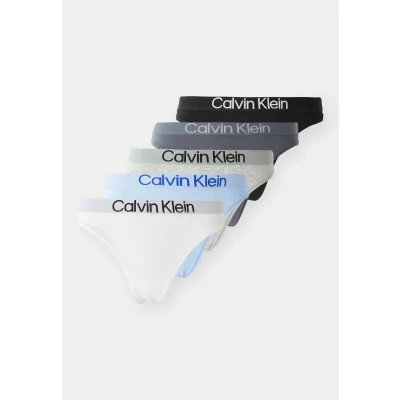 Image of Calvin Klein Underwear Thong 5 PACK Thong, Women&#039;s, Size: Medium, Black/white/grey heather/frozen fiord