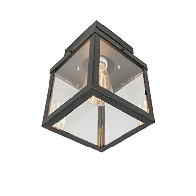 Image of Qazqa Outdoor Industrial Ceiling Lamp I Flush Light 1 Black IP23 Rotterdam Garden Modern Suitable for LED E27 Stainless Steel