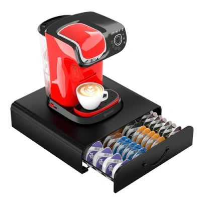 Image of HFHOME Coffee Capsule Drawer Compatible for Tassimo Max Capacity 64 Pods Stand &amp; Pod Storage Drawer, Anti vibration Design Station Organizer Black